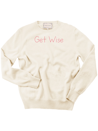 "Get Wise" Crewneck Sweater LINGUA FRANCA NYC Cream XS 