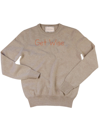 "Get Wise" Crewneck Sweater LINGUA FRANCA NYC Oatmeal XS 