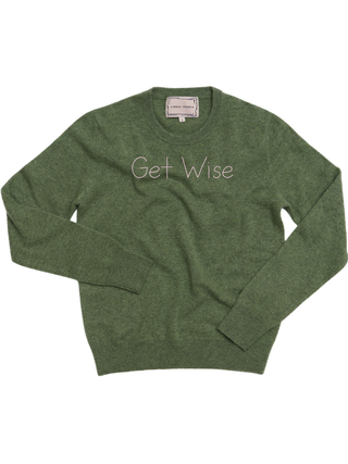 "Get Wise" Crewneck Sweater LINGUA FRANCA NYC Olive XS 