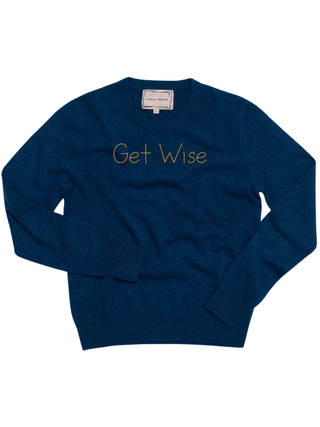 "Get Wise" Crewneck Sweater LINGUA FRANCA NYC Peacock XS 