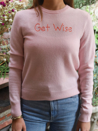 "Get Wise" Crewneck Sweater LINGUA FRANCA NYC Pale Pink XS 