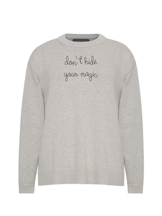 "don't hide your magic" Maxine Sweater Cotton Cashmere LINGUA FRANCA NYC Smoke XS