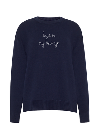 "love is my lineage" Maxine Sweater Cotton Cashmere LINGUA FRANCA NYC Navy XS