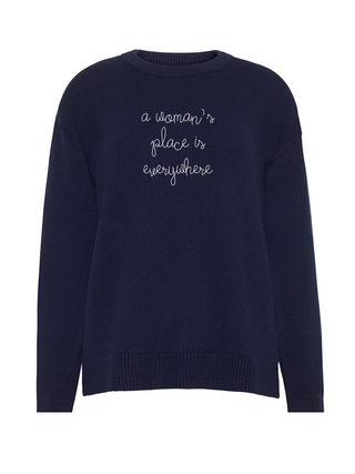 "a woman's place is everywhere" Maxine Sweater Cotton Cashmere LINGUA FRANCA NYC Navy XS