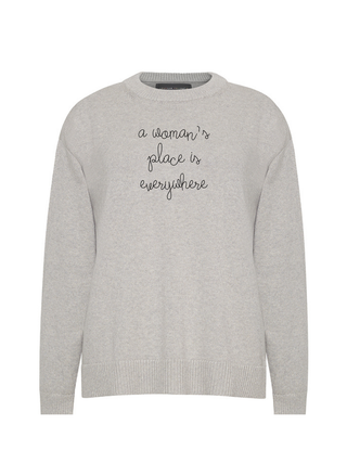 "a woman's place is everywhere" Maxine Sweater Cotton Cashmere LINGUA FRANCA NYC Smoke XS