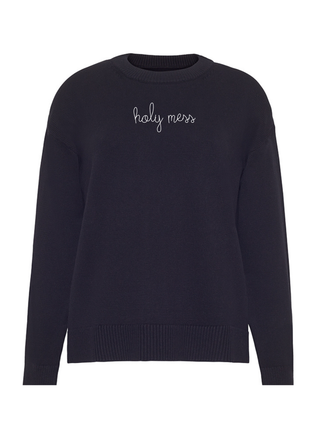 "holy mess" Maxine Sweater Cotton Cashmere LINGUA FRANCA NYC Black XS