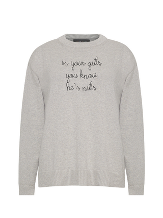 "in your guts you know he's nuts" Maxine Sweater Cotton Cashmere LINGUA FRANCA NYC Smoke XS