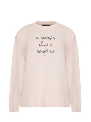 "a woman's place is everywhere" Maxine Sweater Cotton Cashmere LINGUA FRANCA NYC Pale Pink XS