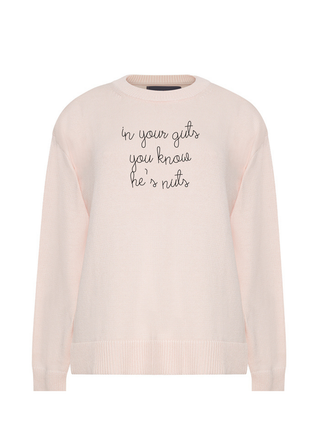 "in your guts you know he's nuts" Maxine Sweater Cotton Cashmere LINGUA FRANCA NYC Pale Pink XS