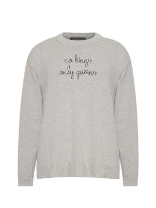 "no kings only queens" Maxine Sweater Cotton Cashmere LINGUA FRANCA NYC Smoke XS