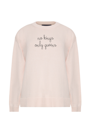 "no kings only queens" Maxine Sweater Cotton Cashmere LINGUA FRANCA NYC Pale Pink XS