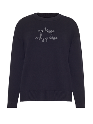 "no kings only queens" Maxine Sweater Cotton Cashmere LINGUA FRANCA NYC Black XS