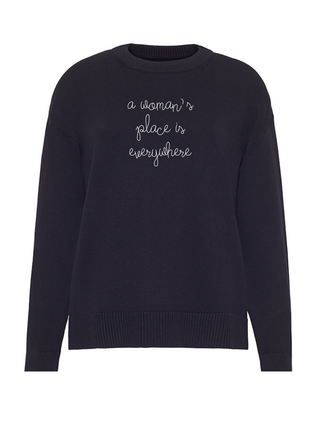 "a woman's place is everywhere" Maxine Sweater Cotton Cashmere LINGUA FRANCA NYC Black XS