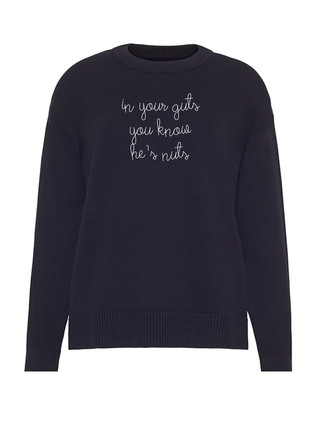 "in your guts you know he's nuts" Maxine Sweater Cotton Cashmere LINGUA FRANCA NYC Black XS