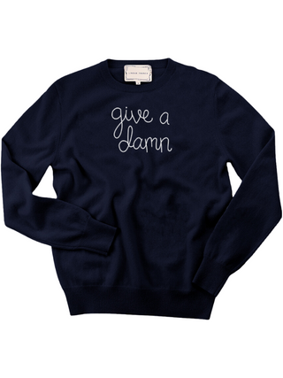 "give a damn" Men's Crewneck Sweater LINGUA FRANCA NYC Navy XS 