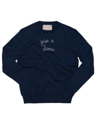 "give a damn" Cotton Silk Crewneck Cotton Silk LINGUA FRANCA NYC Navy XS
