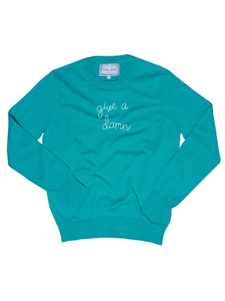 "give a damn" Cotton Silk Crewneck Cotton Silk LINGUA FRANCA NYC Teal XS