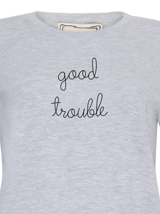 "good trouble" Mara Crewneck Cotton Silk Core LINGUA FRANCA NYC