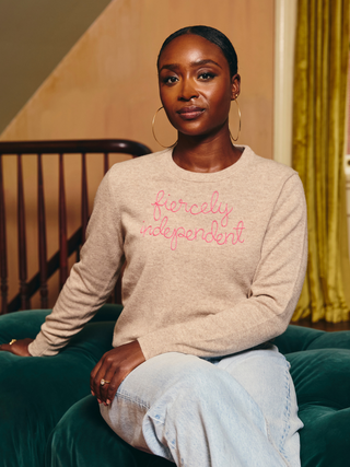 "fiercely independent" Women's Crewneck Cashmere Core LINGUA FRANCA NYC