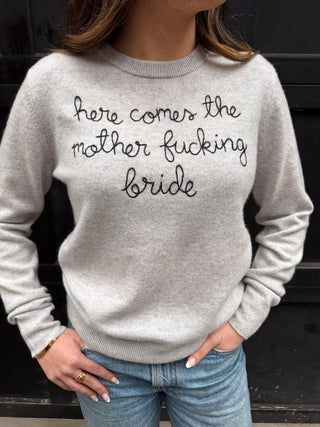 Custom Women's 100% Cashmere Crewneck Sweater Cashmere Core LINGUA FRANCA NYC Smoke XS