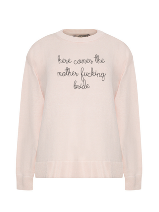 "here comes the mother fucking bride" Maxine Sweater Cotton Cashmere LINGUA FRANCA NYC Pale Pink XS