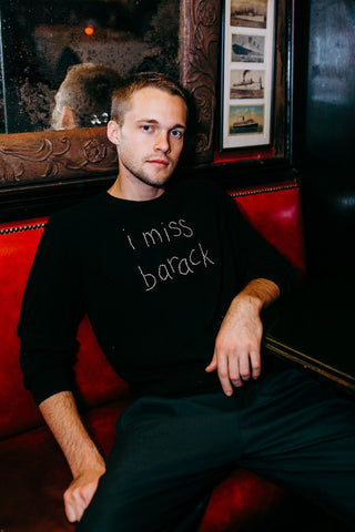 "i miss barack" Men's Crewneck Cashmere Core LINGUA FRANCA NYC