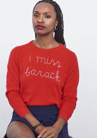 "i miss barack" Women's Crewneck Cashmere Core LINGUA FRANCA NYC