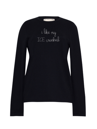 "i like my ICE crushed" Mara Crewneck Cotton Silk Core LINGUA FRANCA NYC Black XS