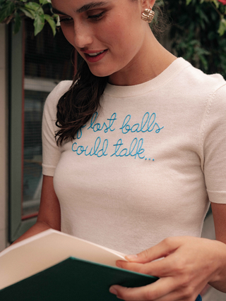 "if lost balls could talk..." Silk Cashmere Short Sleeve Crewneck