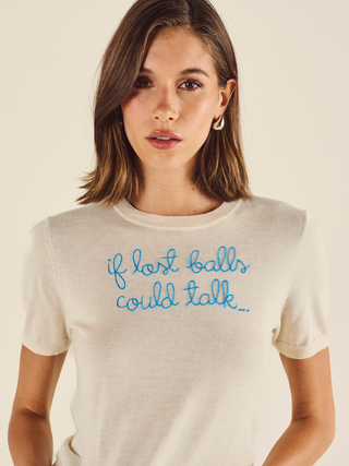 "if lost balls could talk..." Silk Cashmere Short Sleeve Crewneck