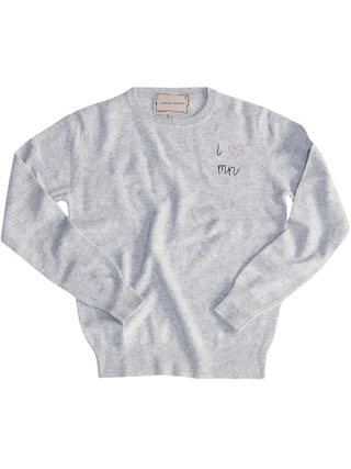 "i heart mn" Women's Crewneck Cashmere Core LINGUA FRANCA NYC Smoke XS
