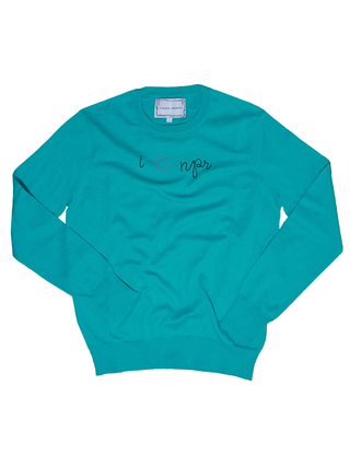 "i heart npr" Cotton Silk Crewneck Cotton Silk LINGUA FRANCA NYC Teal XS