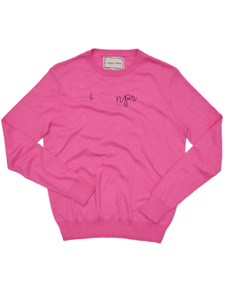 "i heart npr" Cotton Silk Crewneck Cotton Silk LINGUA FRANCA NYC Magenta XS