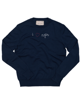 "i heart npr" Cotton Silk Crewneck Cotton Silk LINGUA FRANCA NYC Navy XS