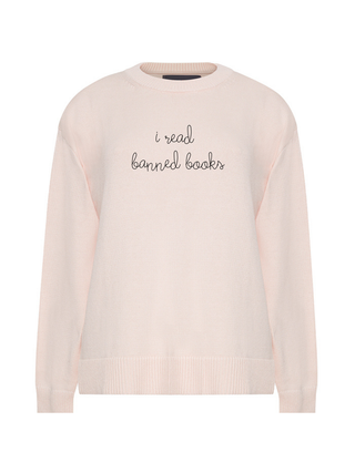 "i read banned books" Maxine Sweater Cotton Cashmere LINGUA FRANCA NYC Pale Pink XS