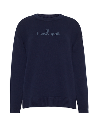"i smell snow" Maxine Sweater Cotton Cashmere LINGUA FRANCA NYC Navy XS