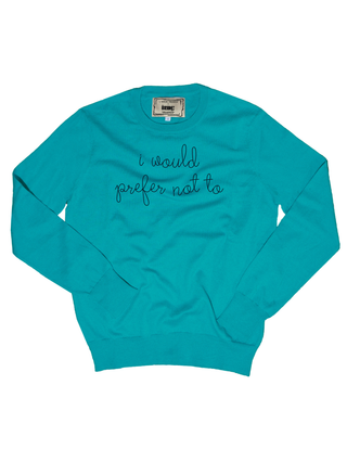 "i would prefer not to" Cotton Silk Crewneck 307 Other LINGUA FRANCA NYC Teal XS