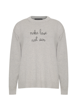 "make love not war" Maxine Sweater Cotton Cashmere Core LINGUA FRANCA NYC Smoke XS