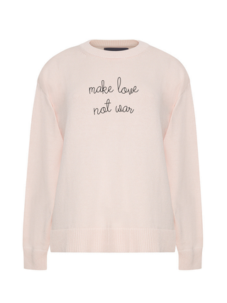 "make love not war" Maxine Sweater Cotton Cashmere Core LINGUA FRANCA NYC Pale Pink XS