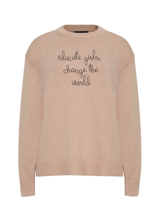"educate girls, change the world" Maxine Sweater Cotton Cashmere Core LINGUA FRANCA NYC Oatmeal XS
