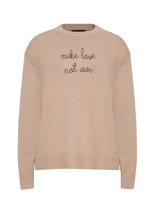 "make love not war" Maxine Sweater Cotton Cashmere Core LINGUA FRANCA NYC Oatmeal XS