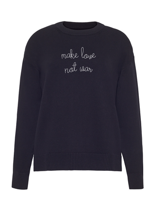 "make love not war" Maxine Sweater Cotton Cashmere Core LINGUA FRANCA NYC Black XS