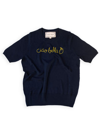 "ciao bella" Short Sleeve Sweater Lingua Franca NYC Navy XS 