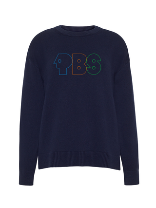 "pbs retro logo" Maxine Sweater Cotton Cashmere LINGUA FRANCA NYC Navy XS
