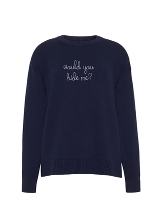 "would you hide me?" Maxine Sweater Cotton Cashmere LINGUA FRANCA NYC Navy XS