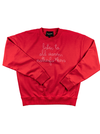 "listen to old women, motherfu*kers" Men's Sweatshirt Sweatshirt Ecovest Red S