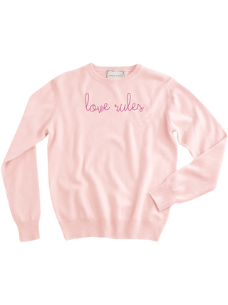 "love rules" Women's Crewneck Cashmere Core LINGUA FRANCA NYC Pale Pink XS