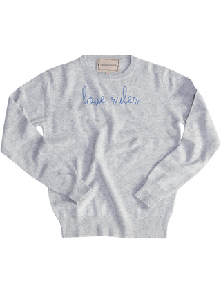 "love rules" Women's Crewneck Cashmere Core LINGUA FRANCA NYC Smoke XS