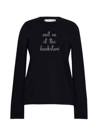 "meet me at the bookstore" Mara Crewneck Cotton Silk Core LINGUA FRANCA NYC Black XS