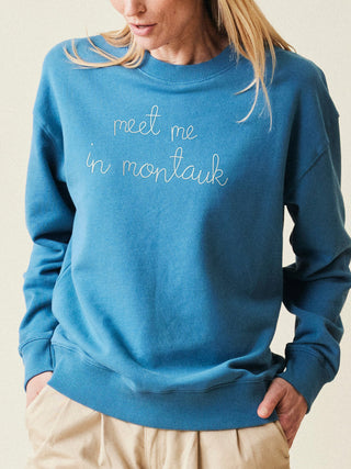 "meet me In montauk" Women's Sweatshirt  Lingua Franca NYC XS Vintage Blue 